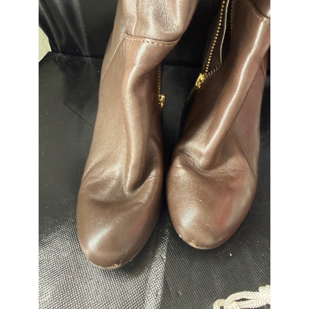 Michael‎ Kors Brown Leather Wedge Tall Boots Gold Hardware AO13F Mens 8M